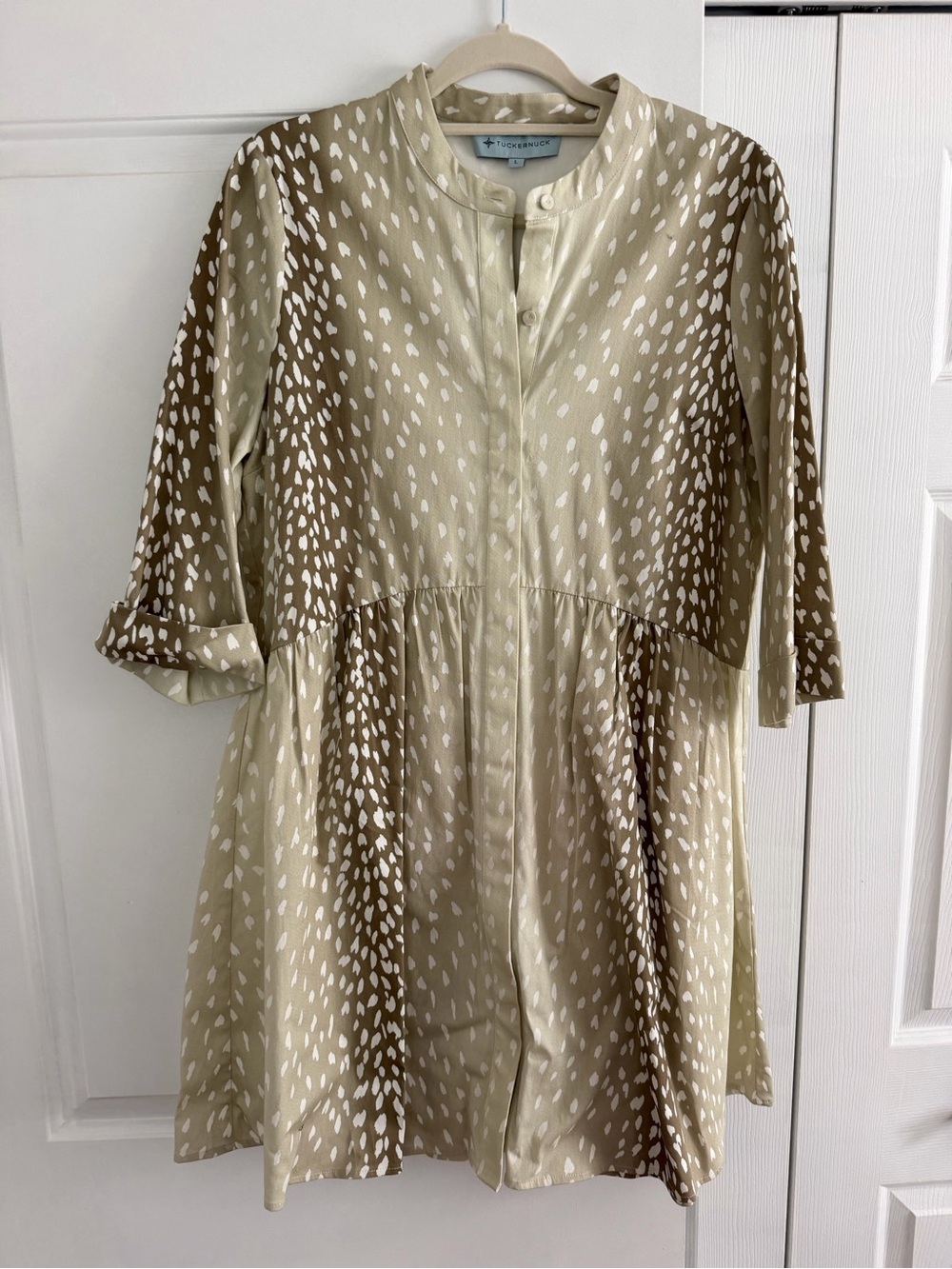 Tuckernuck Beige & Brown Printed Long-Sleeve Tunic Dress